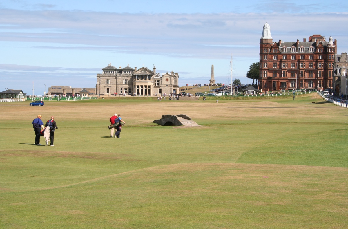 golfers walking back to club house, st andrews
