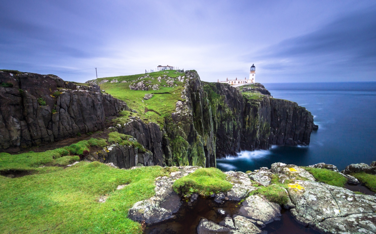 Coast in Scotland. Lighthaouse at Neist Point - Isle of Skye
