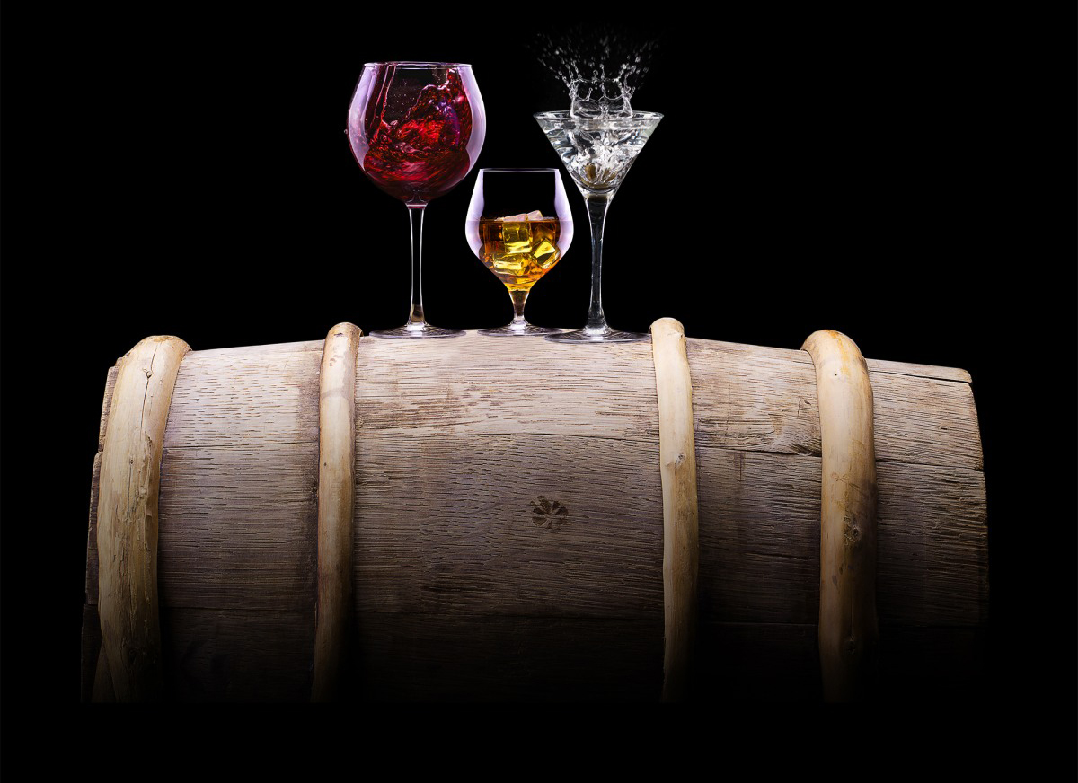 Cognac or brandy on a wooden barrel