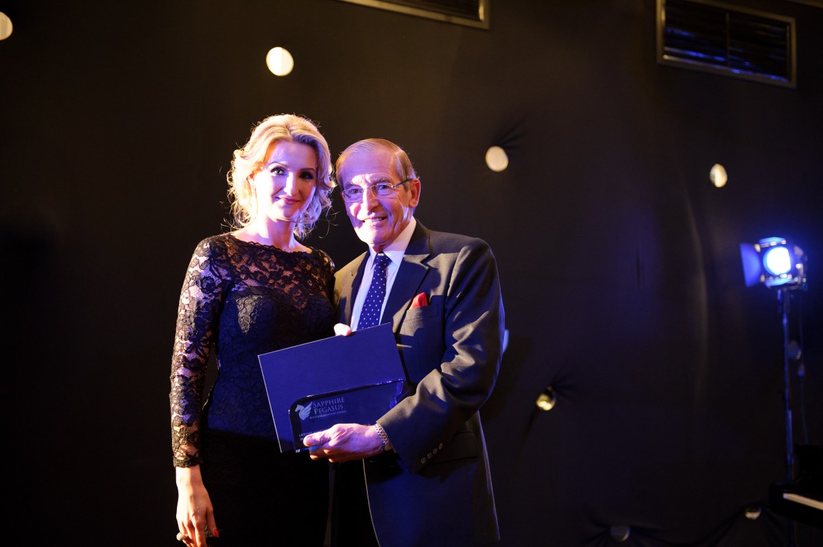 Winner Lifetime achievement_Brian Humphries from EBAA with Antonia Lukacinova, Founder of Sapphire Pegasus