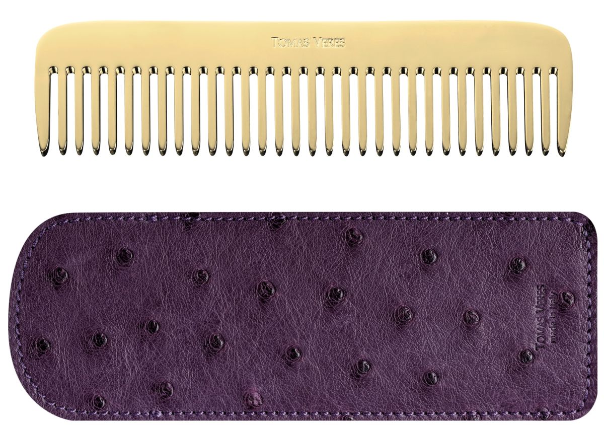 web_Tomas Veres Pantheon comb in yellow gold and purple leather case